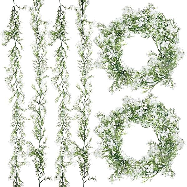 Lyrow 6 Pieces Artificial Baby Breath Flower Vines 5.9ft Faux Hanging Garland for Wedding Party Home Decor