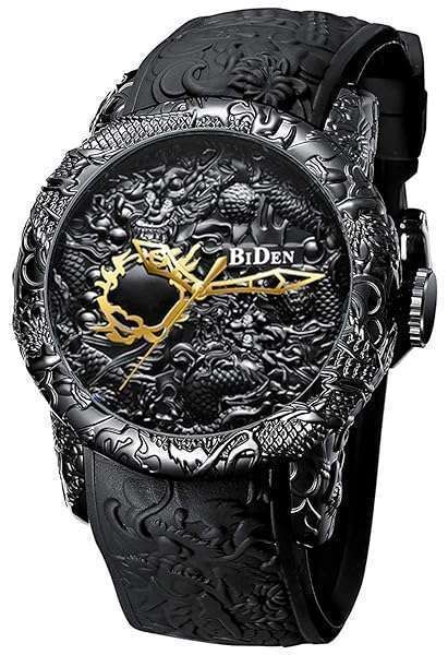 MASTOP Men's Luxury Dragon Watch: Big Dial 3D Sculpture Quartz Timepiece in Black