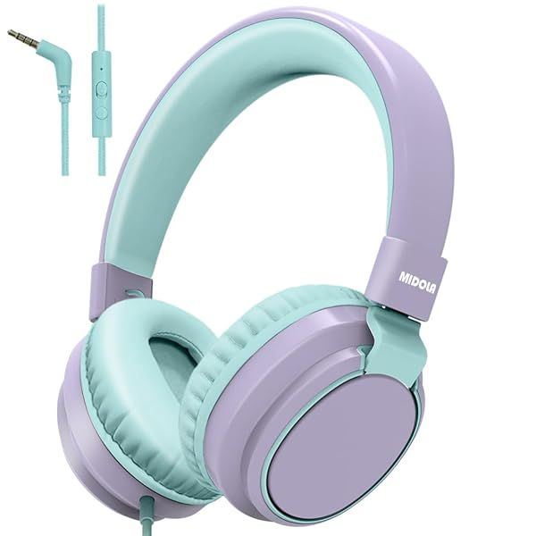 MIDOLA Headphone Kids Volume Limited 85 110dB Wired Over-Ear On-Ear Foldable Headset with Inline Cable AUX 3.5mm Cord Mic for Boy Girl Child PC