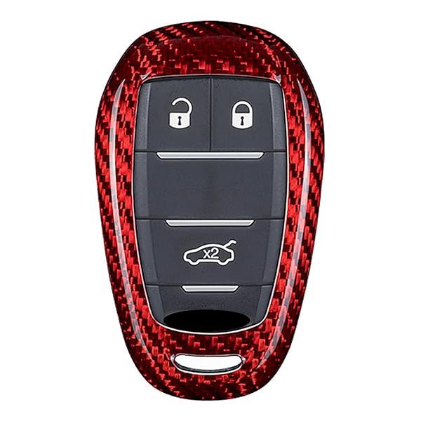 M.JVisun Carbon Fiber Key Fob Cover for 2017-2021 Alfa Romeo Giulia Stelvio 4C Spider Smart Remote Key Red Case for Men and Women