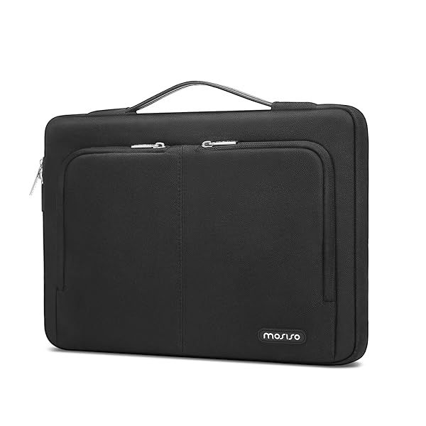 MOSISO 360 Protective Laptop Sleeve Bag for MacBook Air Pro 13-14 inch with Front Pockets and Belt Black
