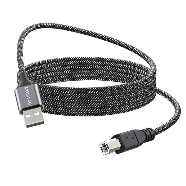 MOSWAG 6.6FT USB Printer Cable Durable USB 2.0 Type A to B High Speed for HP Canon Dell Epson Lexmark Xerox Brother Samsung
