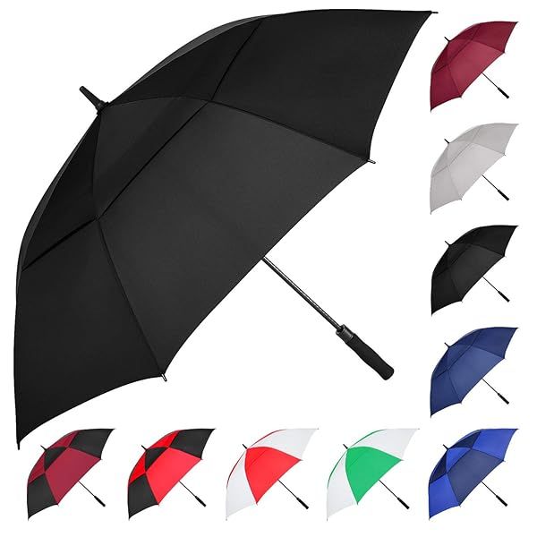 Buy MRTLLOA 62/68/72 Inch Black Golf Umbrella - Windproof, Waterproof, Extra Large Double Canopy for Ultimate Rain Protection