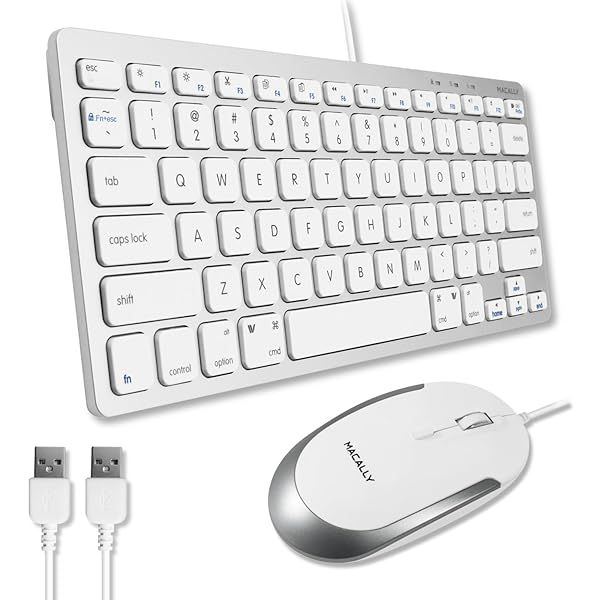 Macally USB Wired Keyboard & Mouse Combo: Compact, Space-Saving for Mac & PC - Perfect for MacBook Pro, iMac, Mac Mini