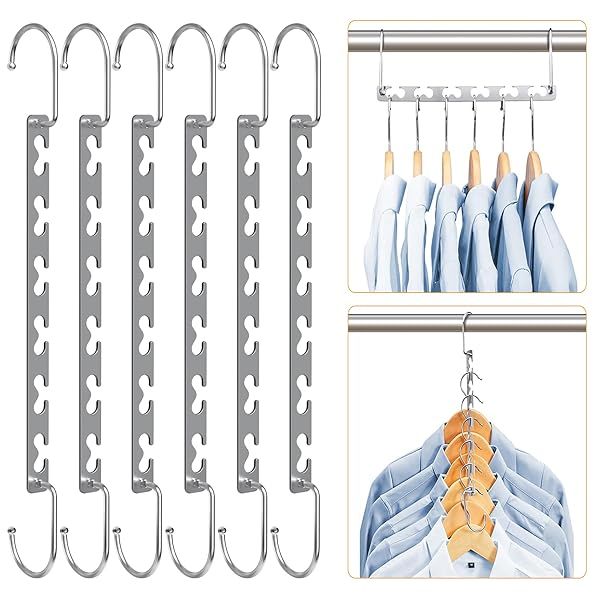 Magic Clothing Sturdy Metal Hangers - Space-Saving Closet Organizer Pack of 6 Cascading Hangers