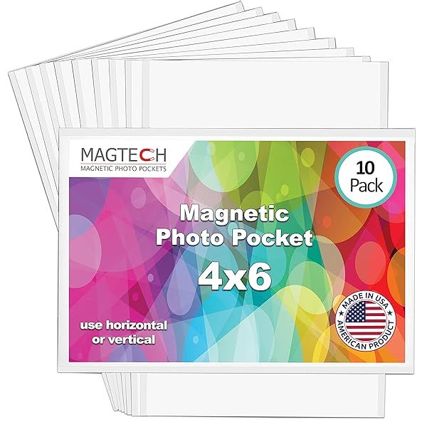 Magtech Magnetic Pocket Picture Frame - 10 Pack, White, Holds 4x6 Photos - Perfect for Home & Office Decor