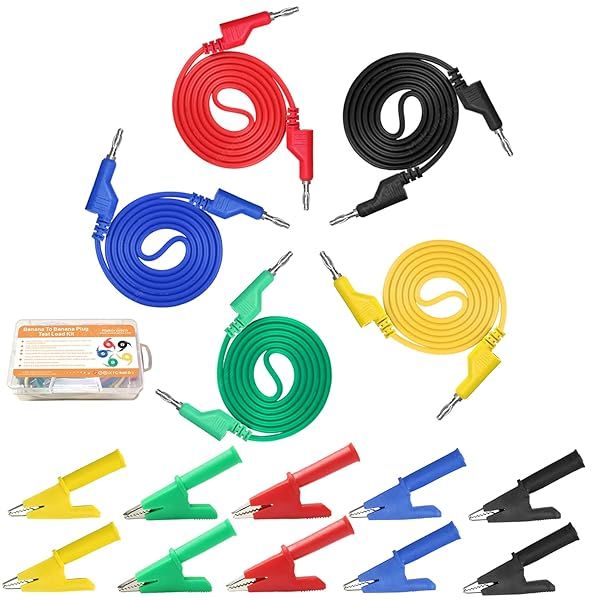Makeronics 5pcs Banana Plug Test Lead Set for Multimeter - 1m Flexible Wires, 1000V/15A, 5 Colors