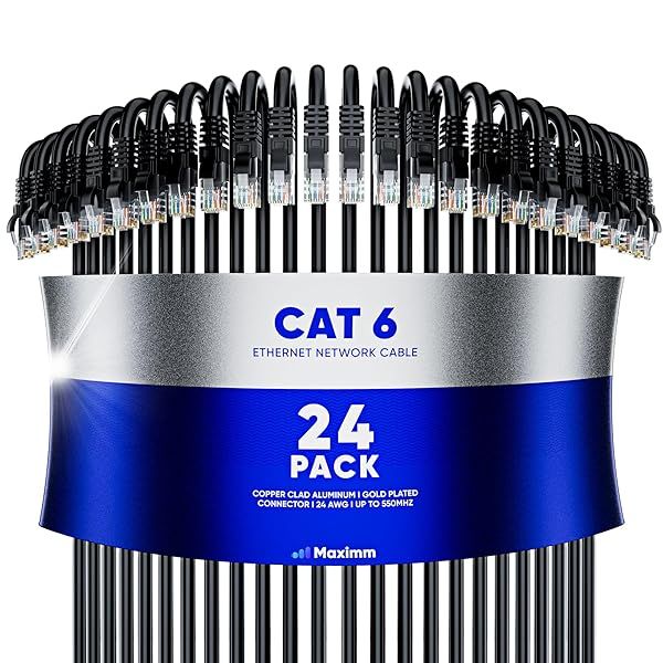 Maximm Cat 6 Ethernet Cable 1ft (24-Pack) - High-Speed 10Gbps LAN & Network Cables - UTP, 550MHz, Black