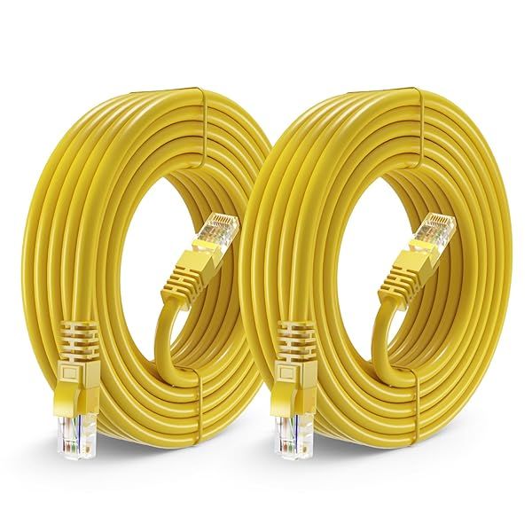 Maximm Cat 6 Ethernet Cable 25 ft (2-Pack) - High-Speed 10Gbps LAN & Internet Cable - Yellow UTP Patch Network Cable