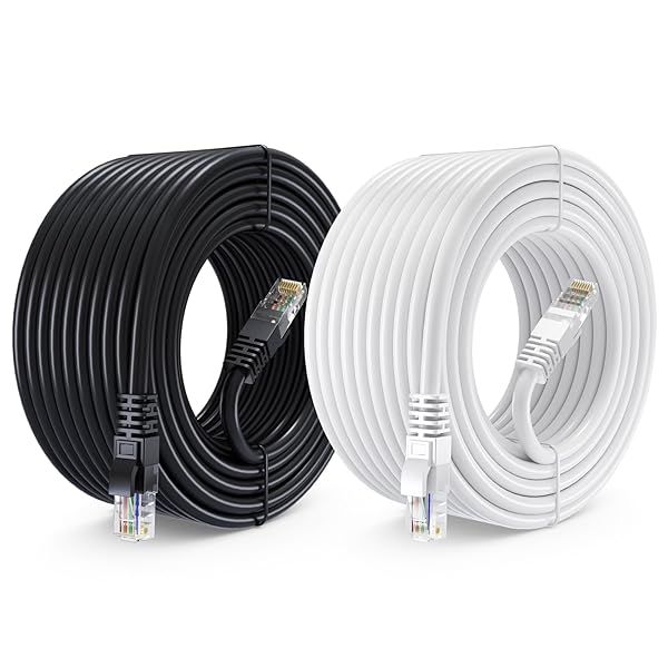 Maximm Cat 6 Ethernet Cable 50 ft (2-Pack) - High-Speed LAN Cable, Internet Cable, Patch Cable, and Network Cable - UTP, 10Gbps, 550MHz Cat6 Cable - Black & White