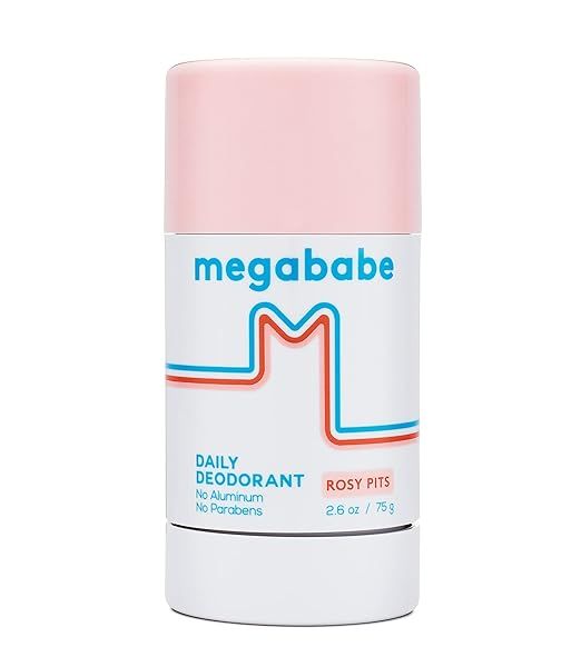 Megababe Daily Deodorant - Rosy Pits | 72-Hour Aluminum-Free Odor Protection | Clear & Clean Formula (2.6 oz)