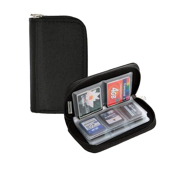 Memory Card Carrying Case for Micro SD, Mini SD & CF - Compact Organizer Wallet for Media Storage (Black)