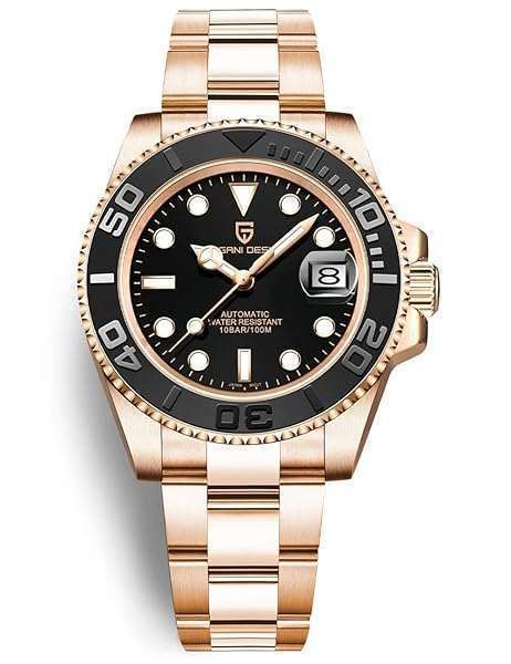 Pagani Design Men's Automatic NH35 Watch - 100M Waterproof, Sapphire Glass, Rose Gold Stainless Steel Yacht Style PD-1651