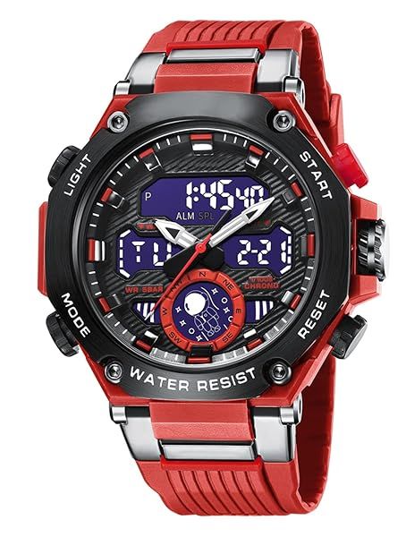 FANMIS Mens Digital Sports Watch Waterproof LED Alarm Backlight Multifunctional Orange 50M
