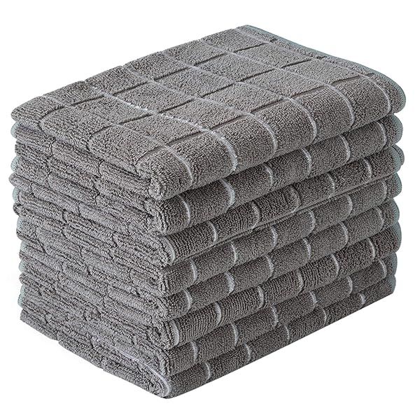 Microfiber Dish Towels 8 Pack - Soft, Absorbent & Lint-Free Kitchen Towels in Gray Lattice Design - 26x18 Inch