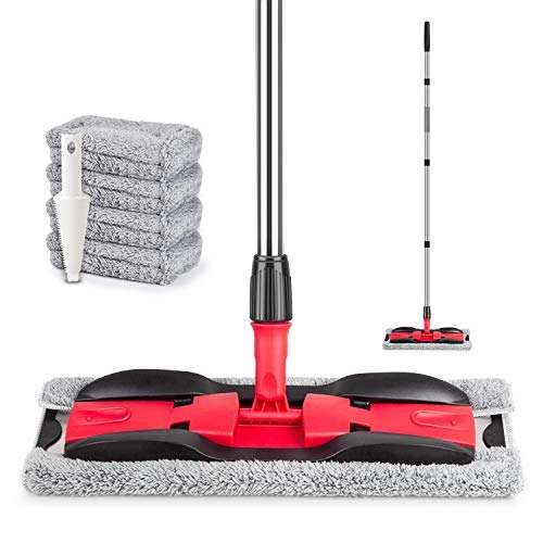 Microfiber Mop for Hardwood Floors - MEXERRIS Adjustable Flat Mop with 4 Reusable Pads for Home & Commercial Use