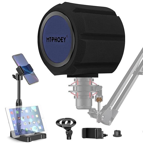 Microphone Windscreen Pop Filter with Gift Mic StandandPhone Holder,Recording Shield?Mic Isolation Ball Sound-Absorbing Foam Windscreen for Large