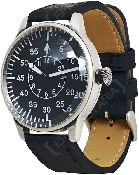 Mil-Tec Vintage Aviator Watch: Black Dial Quartz Men's WWII Pilot Wristwatch
