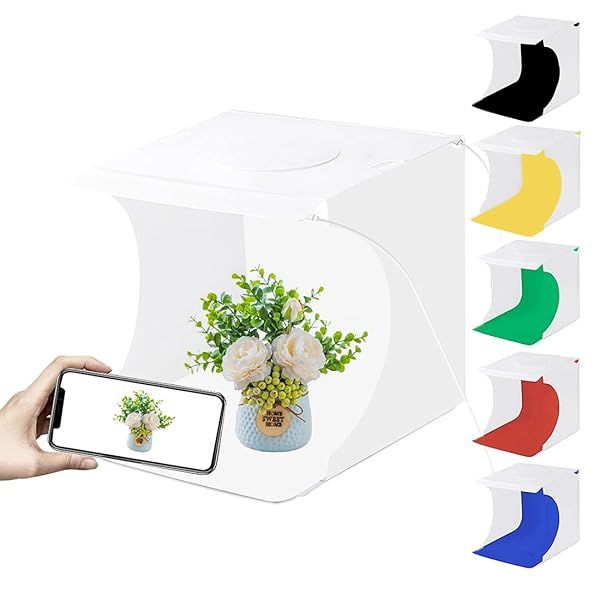 PULUZ Mini Studio Light Box 7.87in Foldable Photography Tent Kit with 40 LED Beads and 6 Color Backdrops for Small Items