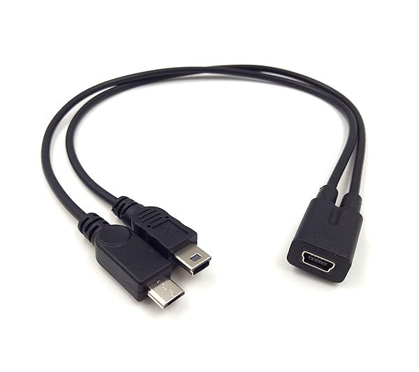 Haokiang Mini USB Y Splitter Cable 1Ft - High Speed 2-in-1 Converter for Mini & Micro USB Devices