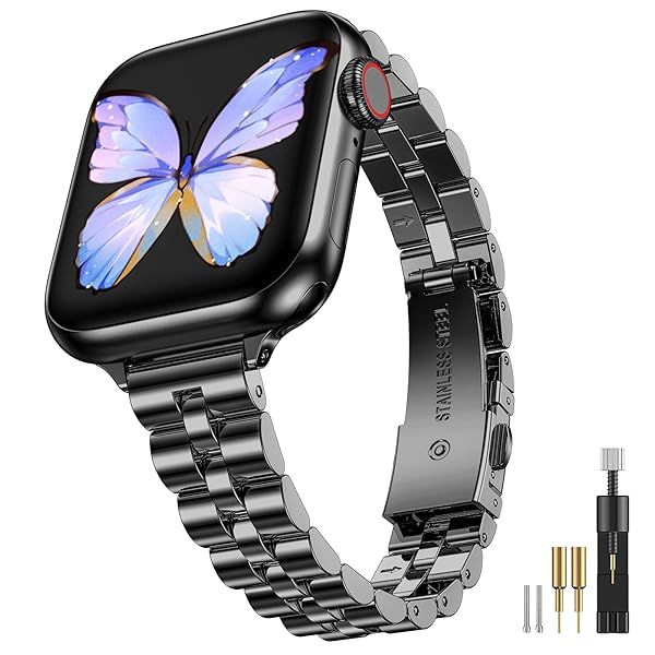 MioHHR Slim Band Compatible with Apple Watch Bands 38mm 40mm 41mm 42mm(Series 11 10),Thin Stainless Steel Metal Chain Strap for Women iWatch Bands