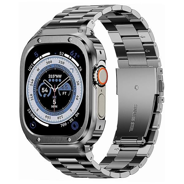 MioHHR Stainless Steel Band and Case Compatible with Apple Watch Band 49mm, Men Metal Protective Bumper Cover for iWatch Series Ultra 3 2 1, Space