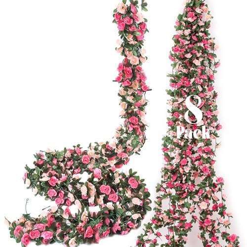 Miracliy 8 Pack 65 FT Flower Garland - Stunning Artificial Flower Decorations for Weddings & Photo Booths