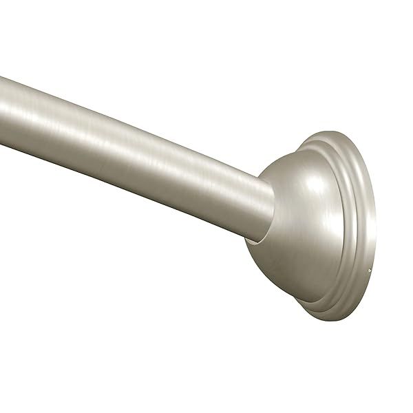 Moen Brushed Nickel 5 Foot Curved Fixed Mount Shower Curtain Rod with Pivoting Flanges CSR2165BN