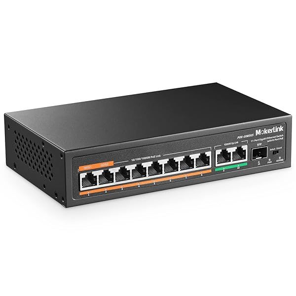 MokerLink 11 Port Gigabit PoE Switch 8 PoE+ Ports 2 Gigabit Uplinks 1 SFP Port 120W AI Detection Fanless Metal Plug and Play Unmanaged Switch