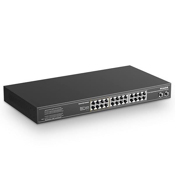 MokerLink 26 Port Gigabit PoE Switch with 24 PoE+ Ports and 2 SFP Uplink Fanless Rackmount Unmanaged Ethernet Switch 300W