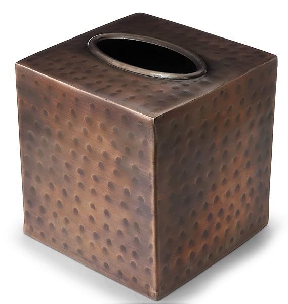 Monarch Abode Hand Hammered Tissue Box Holder - Rust-Resistant Antique Copper for Office & Bathroom Decor