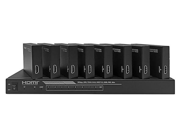 Monoprice 4K HDMI 2.0 1x8 Splitter Extender Kit 60 Meters 4K 60Hz 18Gbps HDR10 Dolby Vision HDCP 2.2 Blackbird Series