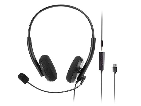 Monoprice WFH Wired Headset Lightweight Adjustable Mic USB Controller for Virtual Meetings Workstream Collection