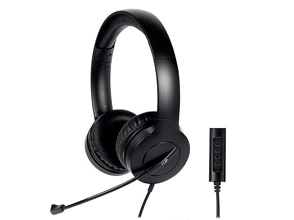 Monoprice WFH Wired On-Ear Headset with USB Controller for Work and School Lightweight Black