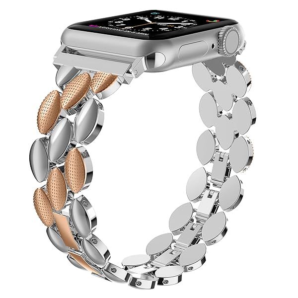 Moolia Elegant Metal Strap for Apple Watch 42mm 44mm 45mm 46mm 49mm Fashion Bracelet Replacement for Women Rose Silver