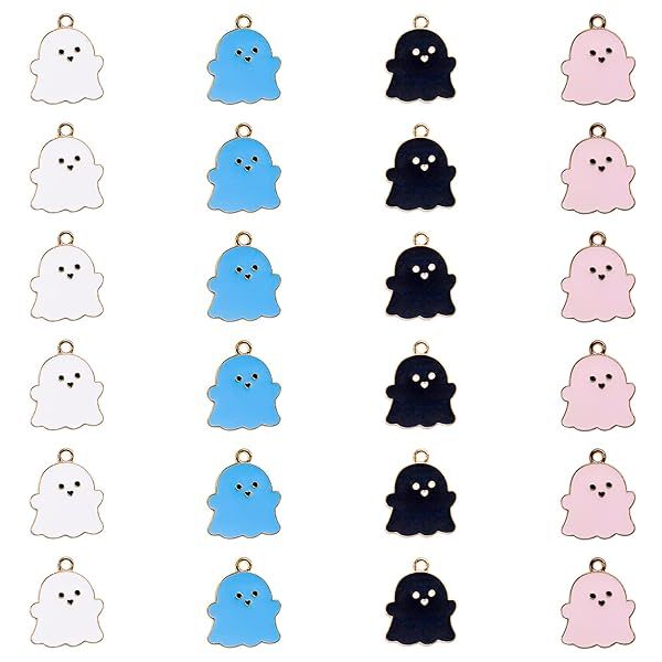 24pcs Halloween Charms Set: Ghost, Skull & Enamel Pendants for DIY Jewelry Making - Perfect for Necklaces, Bracelets & Earrings