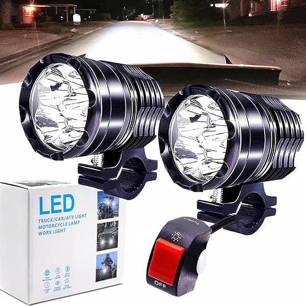 60W Motorcycle Driving Lights Kit Universal 12V-60V Spotlights with Switch for Motorbike E-Bike ATV UTV Offroad Use
