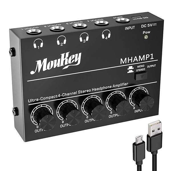 Buy Moukey 4-Channel Headphone Amp - Portable Metal Stereo Amplifier with 4 TRS Outputs & DC5V Power Supply - MHAMP1
