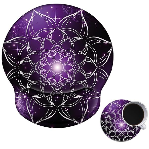 AUOX Ergonomic Mouse Pad with Wrist Support Gel for Comfortable Typing and Pain Relief in Purple Mandala Design for Office and Gaming