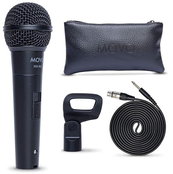 Movo HV-M5 Dynamic Cardioid Vocal Microphone with Shockmount and Windscreen for Professional Singing and Recording XLR Compatible