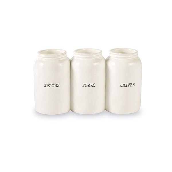 Shop Mud Pie Farmhouse Ceramic Triple Utensil Holder - Stylish Kitchen Organizer