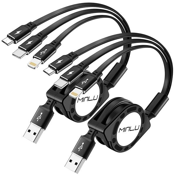 2-Pack 4FT 3-in-1 Retractable Multi Charging Cable - Fast USB Charger for iPhone, Samsung, Tablets & More