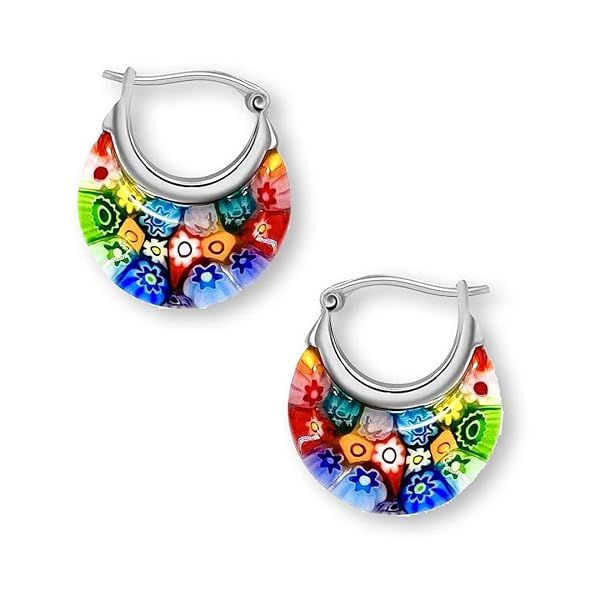 Murano Style Glass Hoop Earrings for Women Trendy Daisy Flower Colorful Dangle Jewelry Unique Birthday Gifts for Women