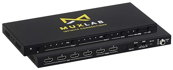 MuxLab 4x2 HDMI 2.0 4K 60Hz Matrix Switcher with IR Remote Supports 4K 60Hz 4 in 2 Out No Driver Control with Push Button