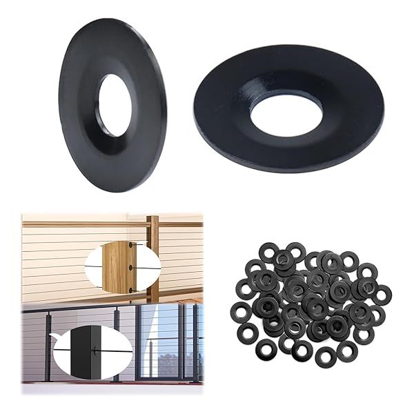 Muzata 40 Pack Black Cable Railing Adhesive Sleeves for Wire Rope T316 Stainless Steel Grommet Protector Hardware Kit for Wood Metal Posts