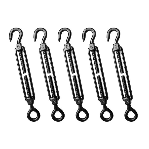 Muzata 5 Pack M6 Black Turnbuckle Hook and Eye Turnbuckles for Cable Wire Stainless Steel Cable Tensioner Kit Heavy Duty Wire Rope Hardware for
