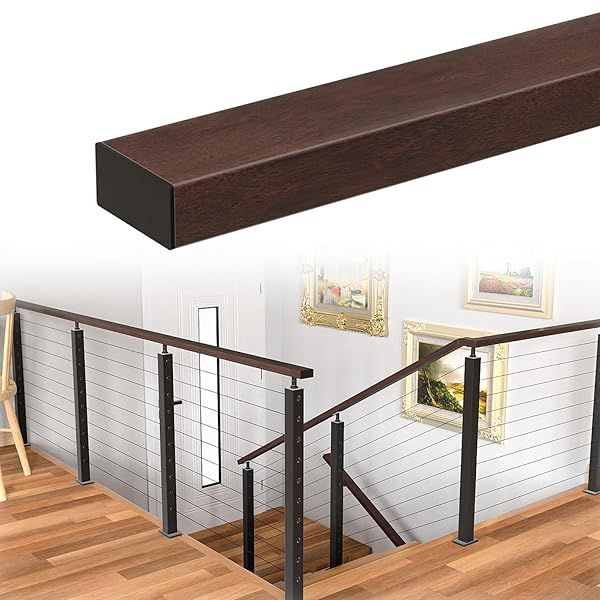 Muzata 66 Inch Aluminum Cable Railing Handrail Walnut Wood Grain Adjustable Top Rail for Indoor Outdoor Deck and Stair Systems