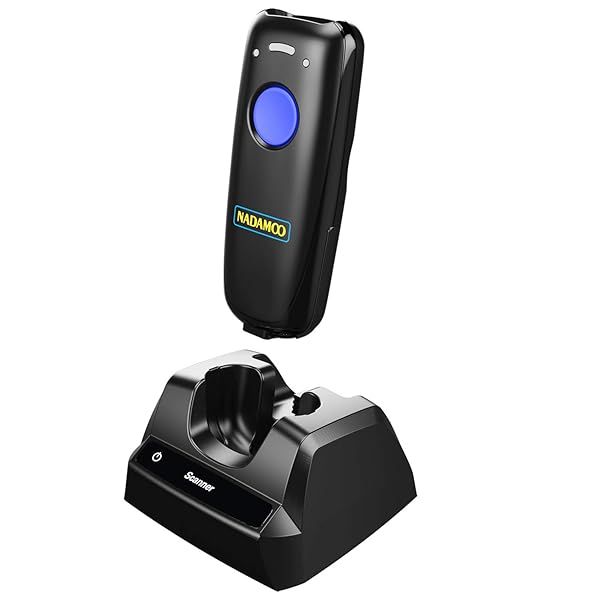 NADAMOO Wireless Barcode Scanner Bluetooth Compatible with Charging Dock Portable USB 1D Bar Code Scanner for Inventory and Devices