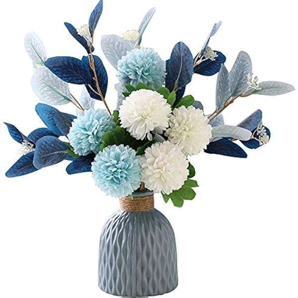 NAWEIDA Faux Hydrangea Flower Arrangements in Vase for Home, Garden, Party & Wedding Decor