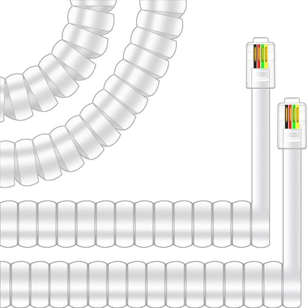 NECABLES 2Pack Curly Coiled Phone Cord for Landline Telephone Handset RJ9 Male to Male White
